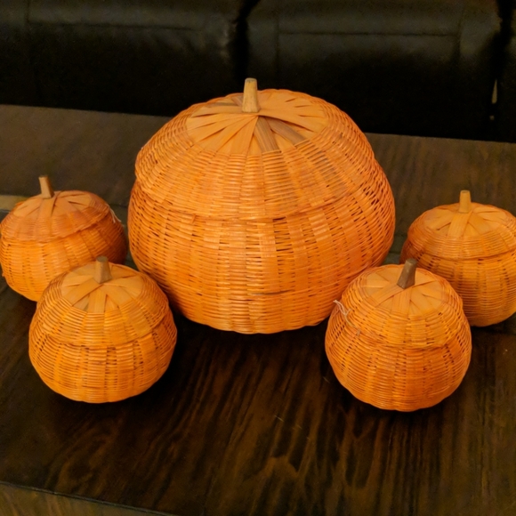 Wicker orange pumpkins